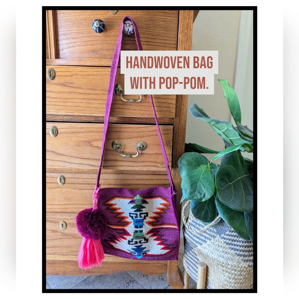Handwoven Bag with Pom-Pom